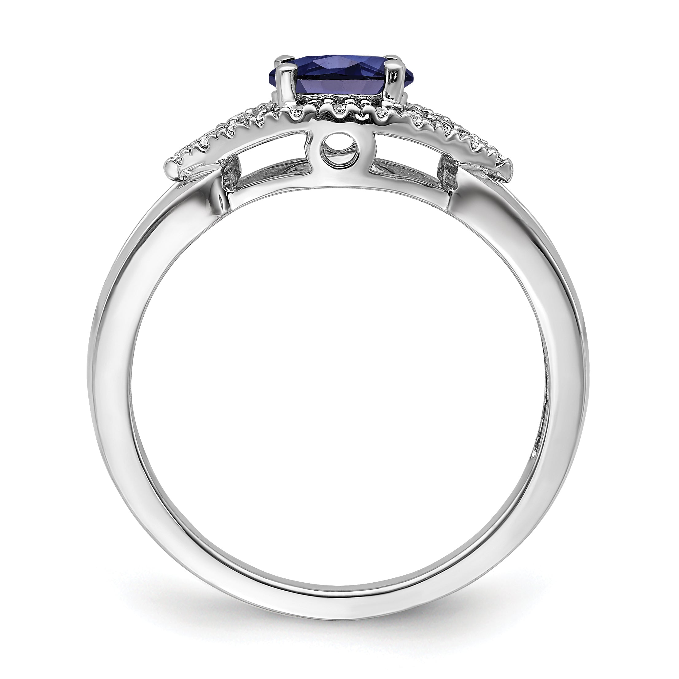 14k White Gold 1/10 carat Lab Grown Diamond VS/SI+ G+ and Lab Created Blue Sapphire Ring