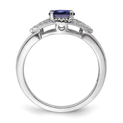 14k White Gold 1/10 carat Lab Grown Diamond VS/SI+ G+ and Lab Created Blue Sapphire Ring