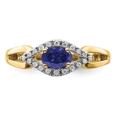 14k 1/10 carat Lab Grown Diamond VS/SI+ G+ and Lab Created Blue Sapphire Ring