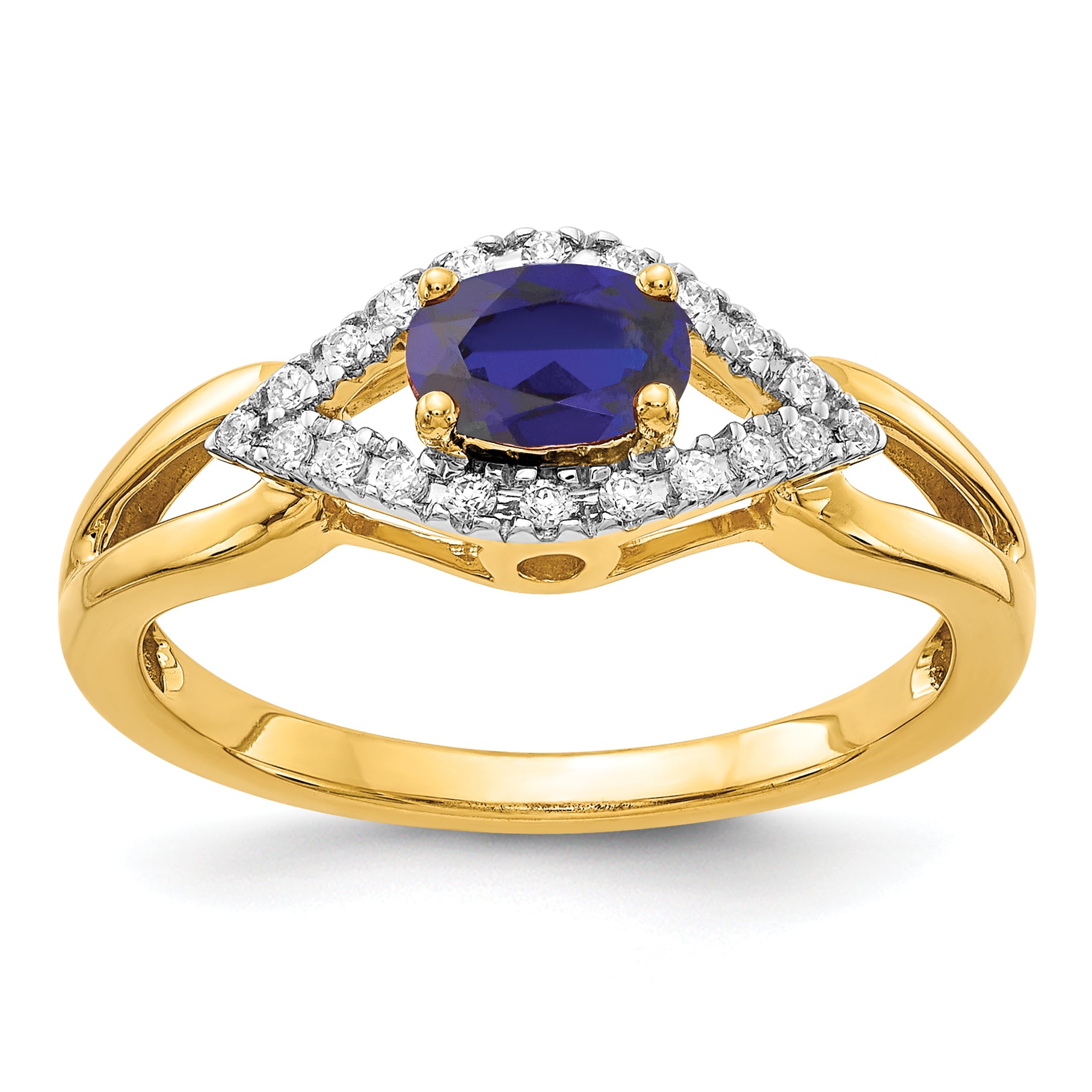 14k 1/10 carat Lab Grown Diamond VS/SI+ G+ and Lab Created Blue Sapphire Ring