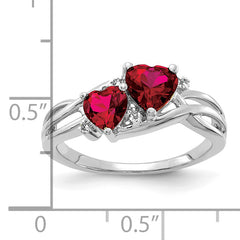 10k White Gold Lab Created Ruby and Diamond Double Heart Ring