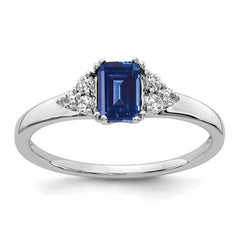 14k White Gold 1/6 carat Lab Grown Diamond VS/SI+ G+ and Lab Created Blue Sapphire Ring