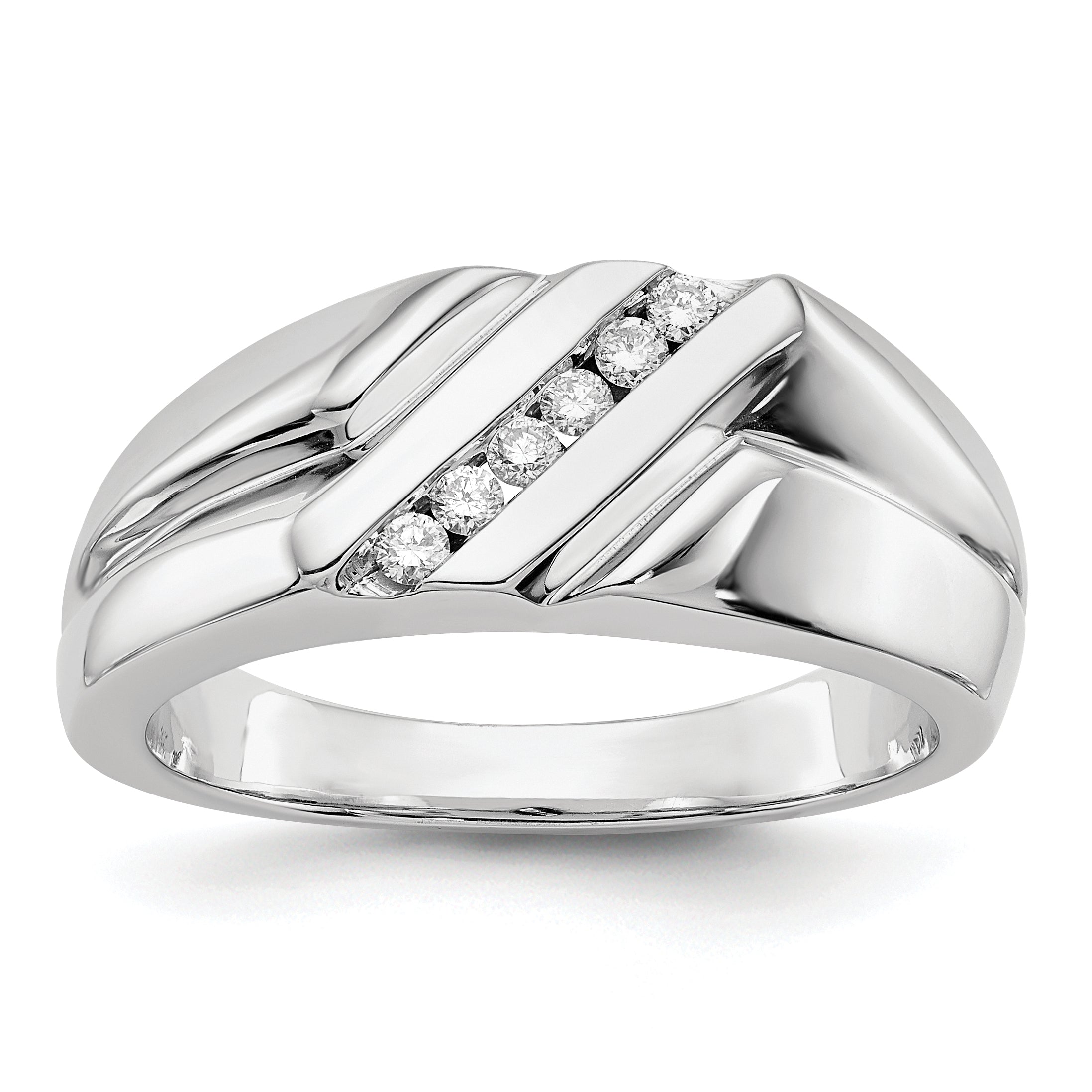 14k White Gold Diamond Mens Ring