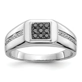 14k White Gold White and Black Diamond Square Mens Ring