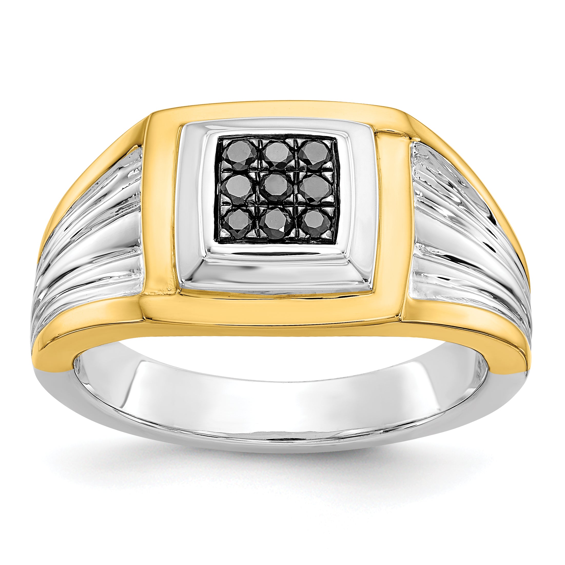 14k Two-tone Black Diamond Mens Ring