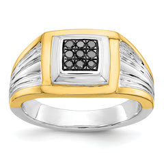 14k Two-tone Black Diamond Mens Ring