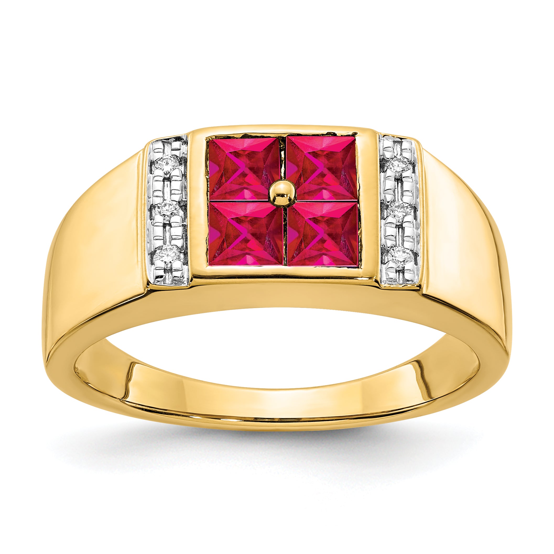 14k Created Ruby and Diamond Mens Ring