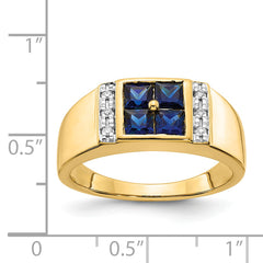 14k Created Sapphire and Diamond Mens Ring