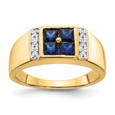 14k Created Sapphire and Diamond Mens Ring