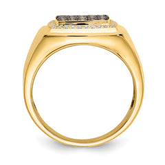 14k Champagne and White Diamond Mens Ring