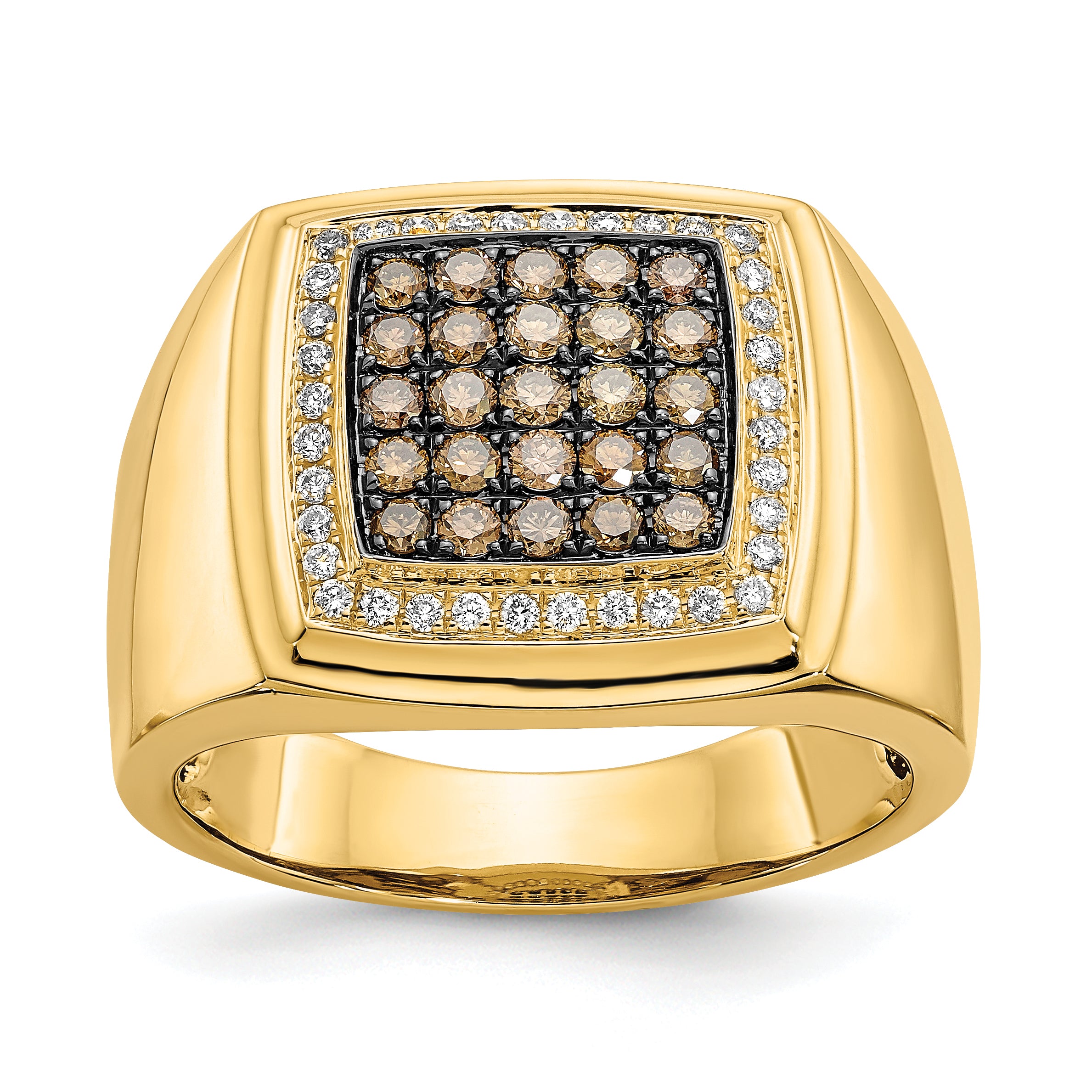14k Champagne and White Diamond Mens Ring