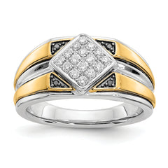 14k Two-tone Black and White Diamond Mens Ring