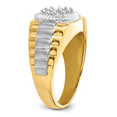 14k Two-tone Fancy Ridged-Sides Mens Diamond Ring Mounting (No Stones Included)