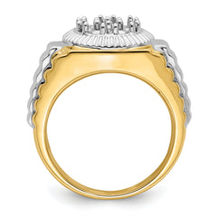 14k Two Tone Fancy Ridged-Sides 1ct Mens Diamond Ring Mounting (No Stones Included)