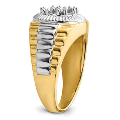 14k Two Tone Fancy Ridged-Sides 1ct Mens Diamond Ring Mounting (No Stones Included)
