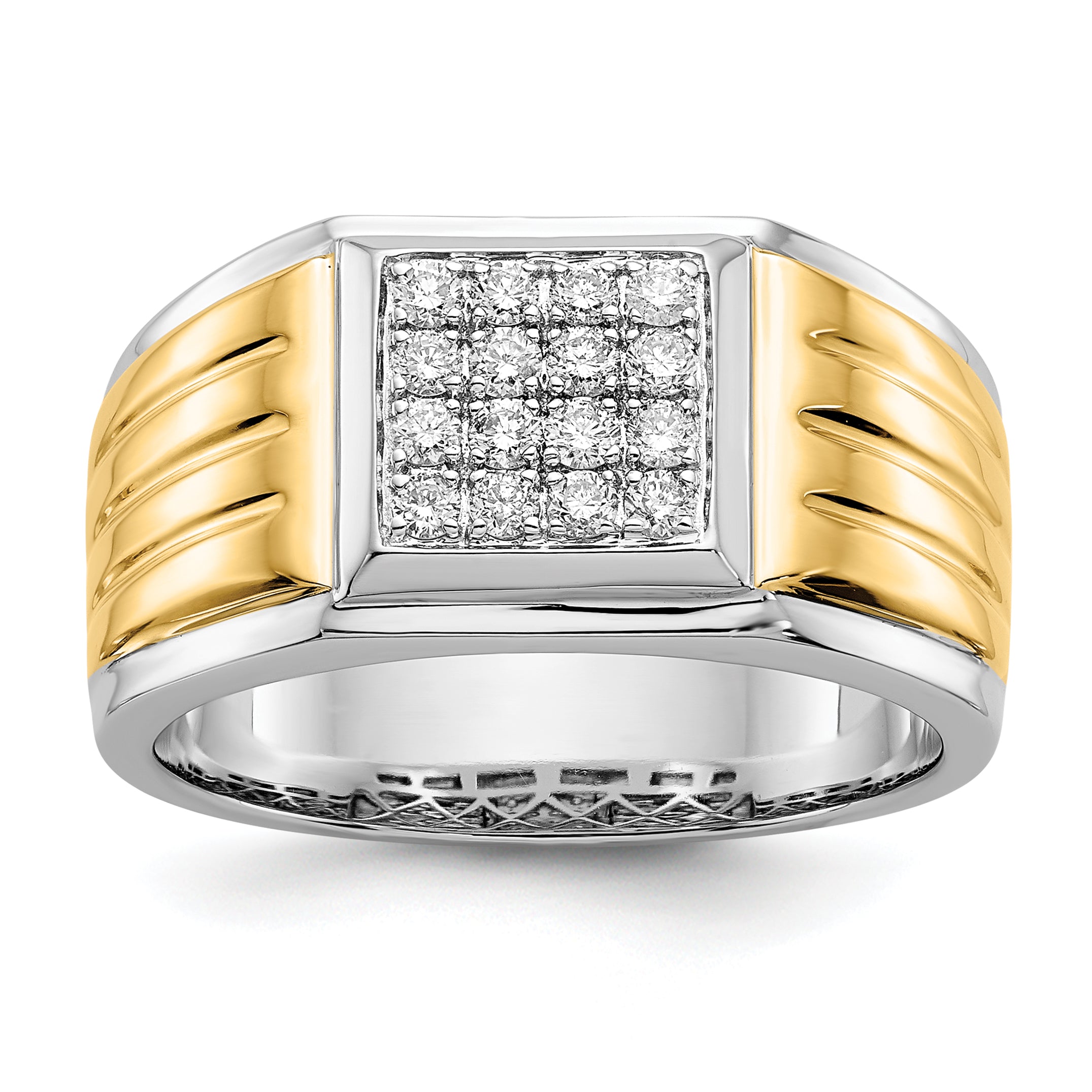 14k Two-tone Diamond Square Mens Ring