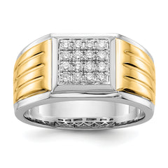 14k Two-tone Diamond Square Mens Ring