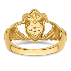 14k Polished .06ct. Diamond Mens Claddagh Ring Mounting (No Stones Included)