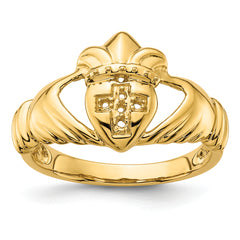 14k Polished .06ct. Diamond Mens Claddagh Ring Mounting (No Stones Included)