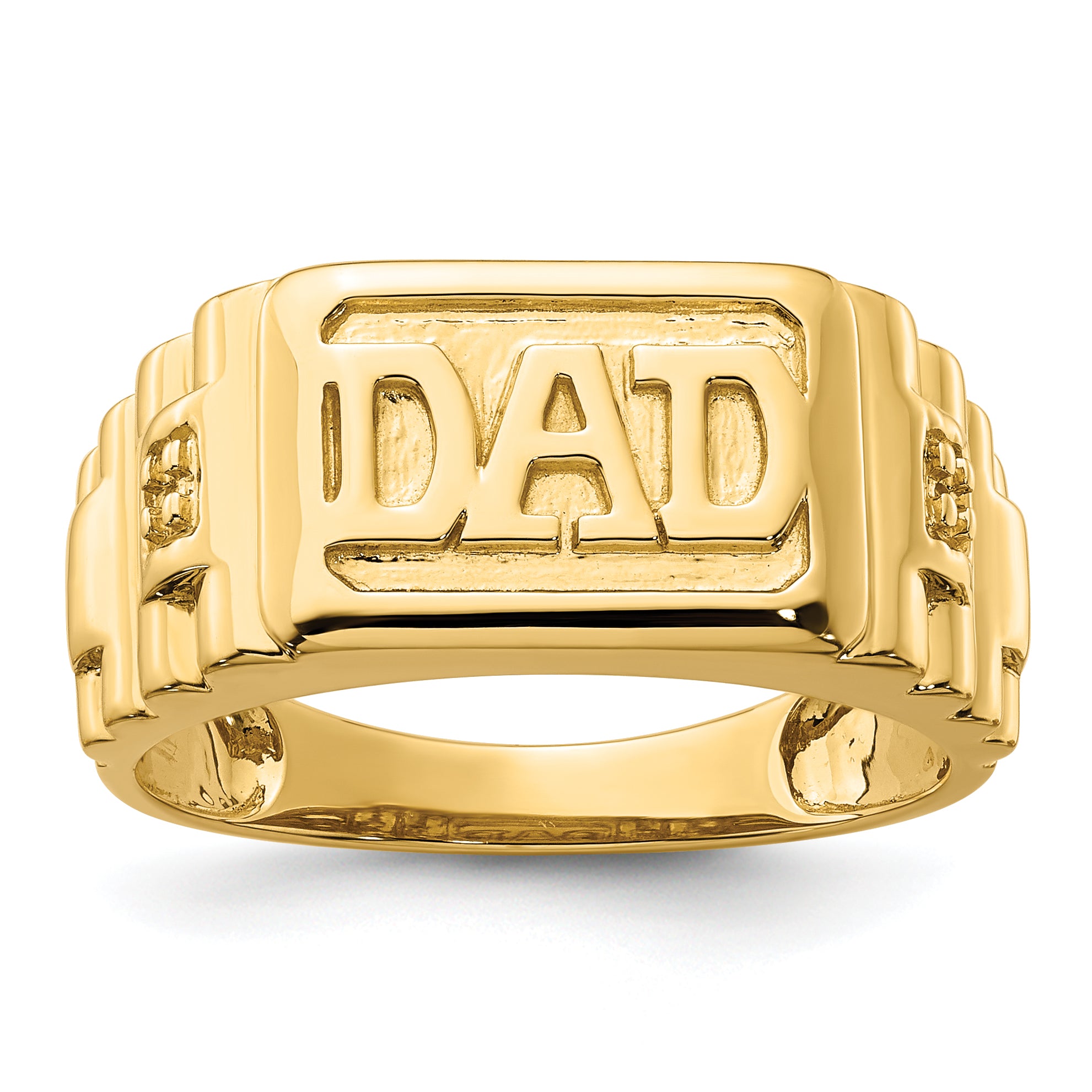 14k Etched Band Polished Mens DAD Ring Mounting (No Stones Included)