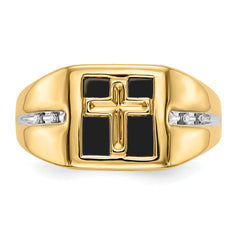 14k Onyx and Diamond Cross Mens Ring