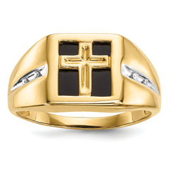 14k Onyx and Diamond Cross Mens Ring