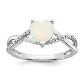 14k White Gold Created Opal and Diamond Heart Ring