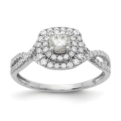 14k White Gold 3/4 carat Lab Grown Diamond VS/SI+ G+ Complete Round Double Halo Engagement Ring