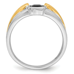 14k Two-tone Onyx and Diamond Mens Ring