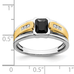 14k Two-tone Onyx and Diamond Mens Ring