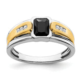 14k Two-tone Onyx and Diamond Mens Ring