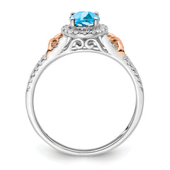 14k White Gold w/RG Accent Blue Topaz and Diamond Halo Ring