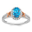14k White Gold w/RG Accent Blue Topaz and Diamond Halo Ring