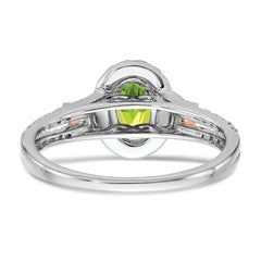 14k White Gold w/RG Accent Peridot and Diamond Halo Ring