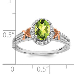 14k White Gold w/RG Accent Peridot and Diamond Halo Ring