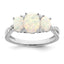 14k White Gold Created Opal and Diamond 3-stone Ring