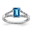 14k White Gold Emerald-cut Blue Topaz and Diamond Ring