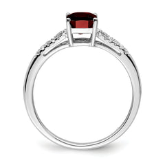 14k White Gold Emerald-cut Garnet and Diamond Ring