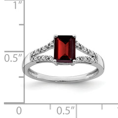14k White Gold Emerald-cut Garnet and Diamond Ring