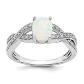 14k White Gold Created Opal and Diamond Ring