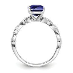 Sterling Silver Rhodium-plated Created Sapphire and Diamond Ring