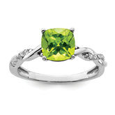 Sterling Silver Rhodium-plated Peridot and Diamond Ring