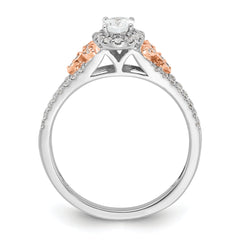 14k Two-tone Rose and White Gold 3/4 carat Lab Grown Diamond VS/SI+ G+ Oval Complete Halo Engagement Ring