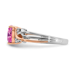 14k Two-tone Heart Created Pink Sapphire and Diamond Ring