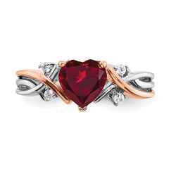 14k Two-tone Heart Created Ruby and Diamond Ring