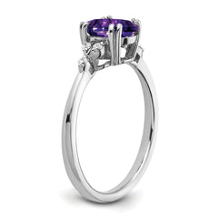 Sterling Silver Rhodium-plated Amethyst and Diamond Ring