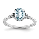 Sterling Silver Rhodium-plated Aquamarine and Diamond Ring