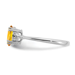 Sterling Silver Rhodium-plated Citrine and Diamond Ring