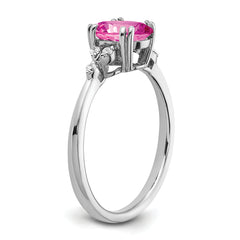 Sterling Silver Rhodium-plated Created Pink Sapphire/Diamond Ring