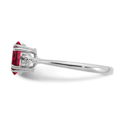 Sterling Silver Rhodium-plated Created Ruby and Diamond Ring